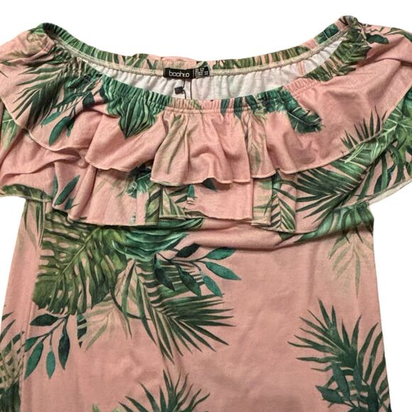 Boohoo Plus Imogen Palm Print Ruffle Tiered Maxi Dress Off The Shoulder Size 20 - Picture 3 of 10